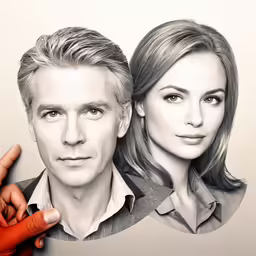 a man and woman drawn together looking at the camera