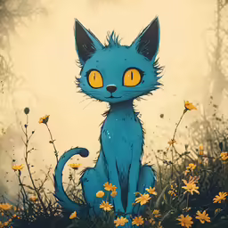 an image of a blue cat with yellow eyes