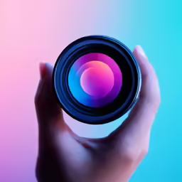a person holds up a lens in the air
