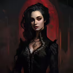 the art work of a woman in black with red eyes,a close up of a painting of a woman