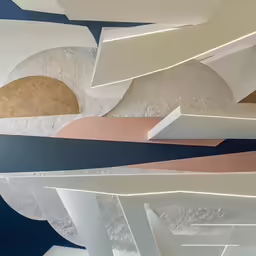 a painting with various colored shapes and patterns