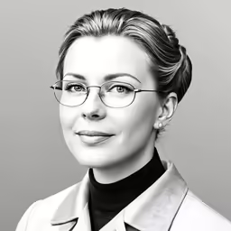 the woman with glasses is wearing a suit