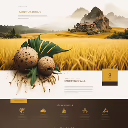 the landing page for this website shows two potatoes in the middle of a field with houses in the distance