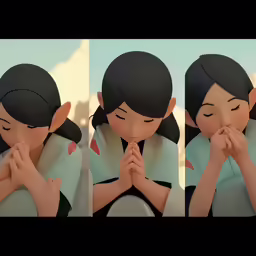 a animation character holding his hands to her face