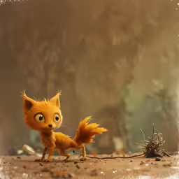 the small cute animal is running on the dirt