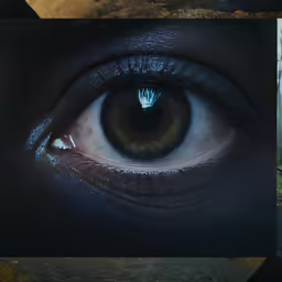the iris of an eye with long black hair
