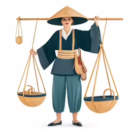 a person that is holding two suspended objects