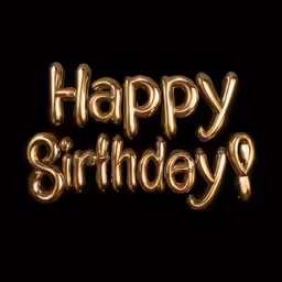happy birthday message with shiny gold balloons