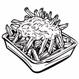a dish of french fries with sauce on it