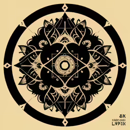 a stylized art work consisting of an intersecting circle with multiple lines of varying sizes