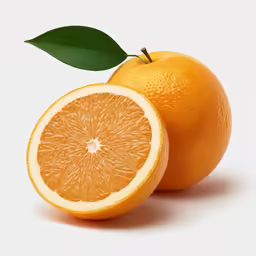 an orange with a leaf on top of it