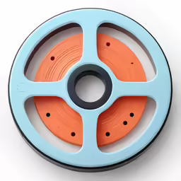 an orange and blue spool with black holes is shown