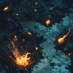flames in the ground from burning firecrazrs