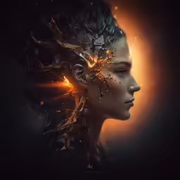 the woman with orange and black patterns on her hair