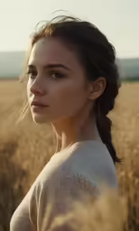 a young woman poses for a photo in a wheat field