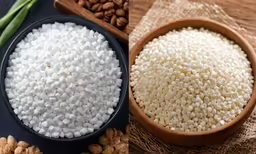 two images showing different stages of rice being cooked