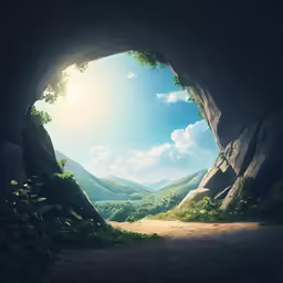 there is a mountain tunnel on the ground with a sky in it