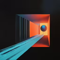 abstract art with black and orange background with a red circle