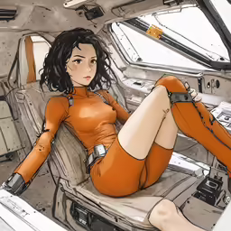 a woman sits in the seat of a jet