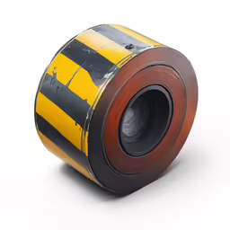 the wheels of a wheel machine with an image of a yellow and black stripe