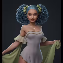 a digital art rendering of a woman wearing a dress