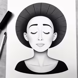 a drawing of a woman with eyes closed and head tilted, as if in an art book or paper