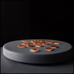 a circular tray with orange candles in it