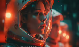 a woman wearing an astronaut outfit and holding a cell phone
