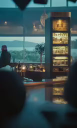 this is an empty bar that also includes a lighted vending machine