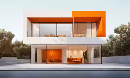 an artistic rendering of a house with multiple stories and orange