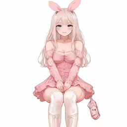 a cartoon girl with long hair wearing white and pink bunny ears