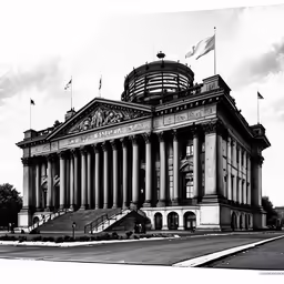 an old black and white photo of a building