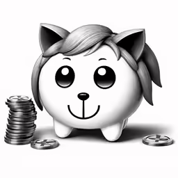 a cartoon animal sits near a pile of money