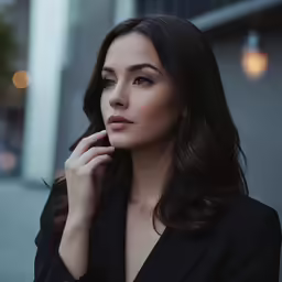 a woman is outside and looks away from the camera