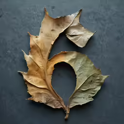 dried leaves lay on a gray surface