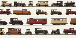 a group of old fashioned cars in different positions