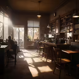 an office area with chairs, desks, shelves, and light