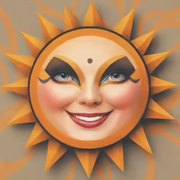 the sun has an ornate face and two eyes