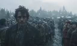 the last man is getting ready to leave the crowd in the cold