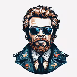a drawing of a man in a leather jacket,a man with sunglasses and a jacket with stars on it