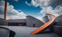 a artistic image of a long orange ribbon shaped structure