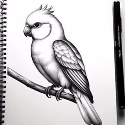 a drawing of a parrot perched on a tree branch
