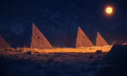 several wooden hills with a full moon in the background