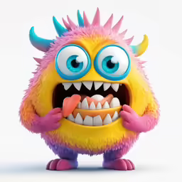 the furry creature is wearing a large toothy head