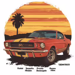 an old ford mustang sits on a desert landscape