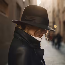 a young woman wearing a hat while standing outside