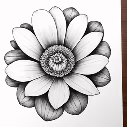 a black and white drawing of a flower