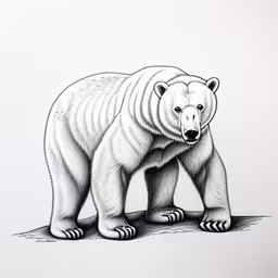 the outline drawing of a polar bear,a bear is shown in black and white on the wall