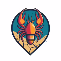 a colorful crab and a light bulb on the ocean in a round emblem