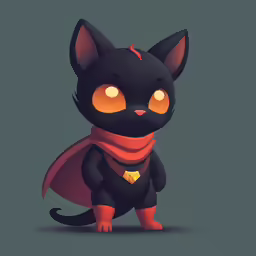 the character cat in an animated style, wearing a scarf and a cape